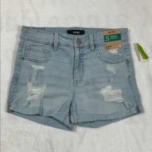 Aero High Rise Midi Stretch Jean Shorts Size 8 Blue 3” Inseam NWT